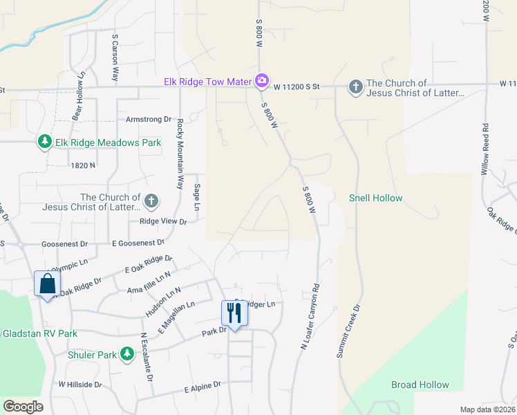 map of restaurants, bars, coffee shops, grocery stores, and more near 872 Sage Lane in Elk Ridge