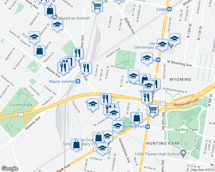 map of restaurants, bars, coffee shops, grocery stores, and more near 4433 North Cleveland Street in Philadelphia