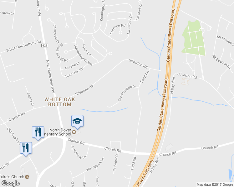 map of restaurants, bars, coffee shops, grocery stores, and more near 1574 Beaver Hollow Drive in Toms River