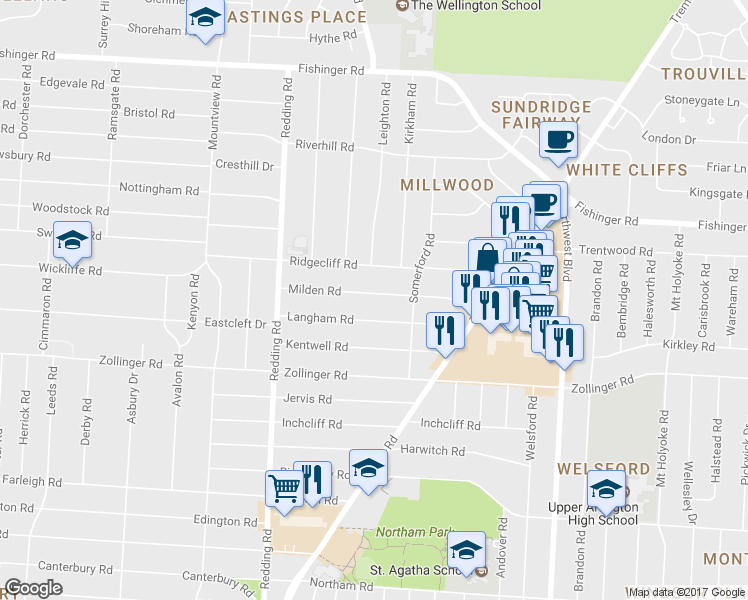 map of restaurants, bars, coffee shops, grocery stores, and more near 1957 Milden Road in Columbus