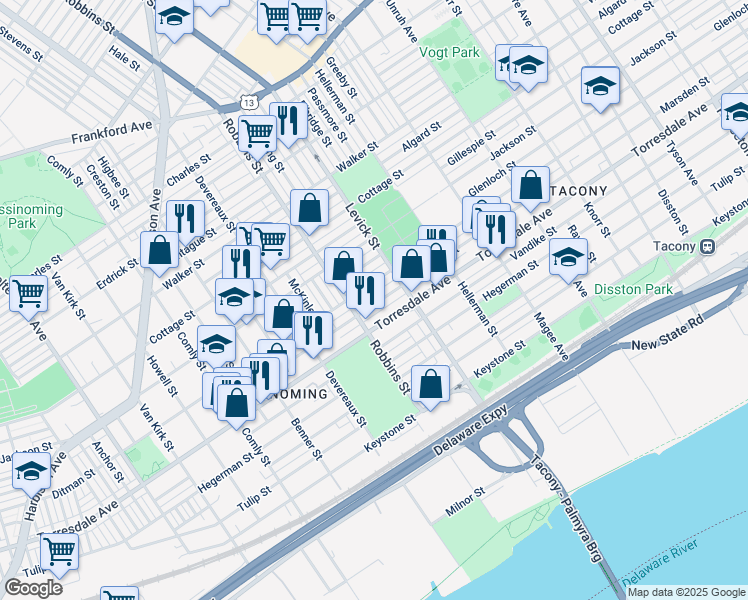 map of restaurants, bars, coffee shops, grocery stores, and more near 6312 Marsden Street in Philadelphia