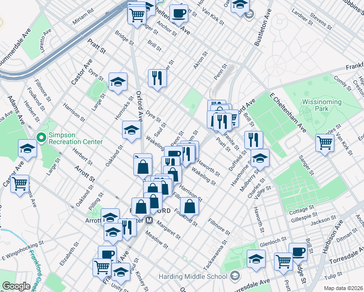 map of restaurants, bars, coffee shops, grocery stores, and more near 5024 Griscom Street in Philadelphia