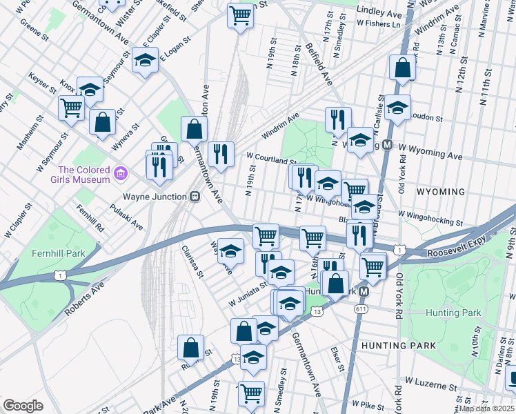 map of restaurants, bars, coffee shops, grocery stores, and more near 4431 North Gratz Street in Philadelphia