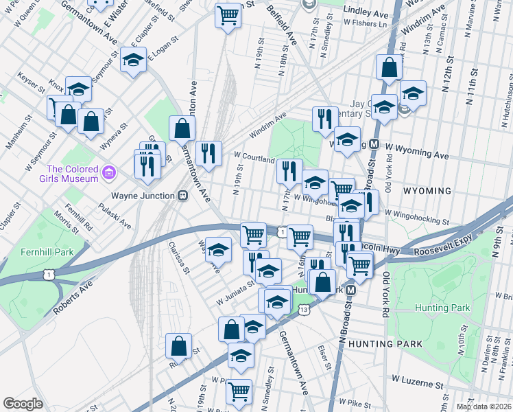 map of restaurants, bars, coffee shops, grocery stores, and more near 4427 North Gratz Street in Philadelphia