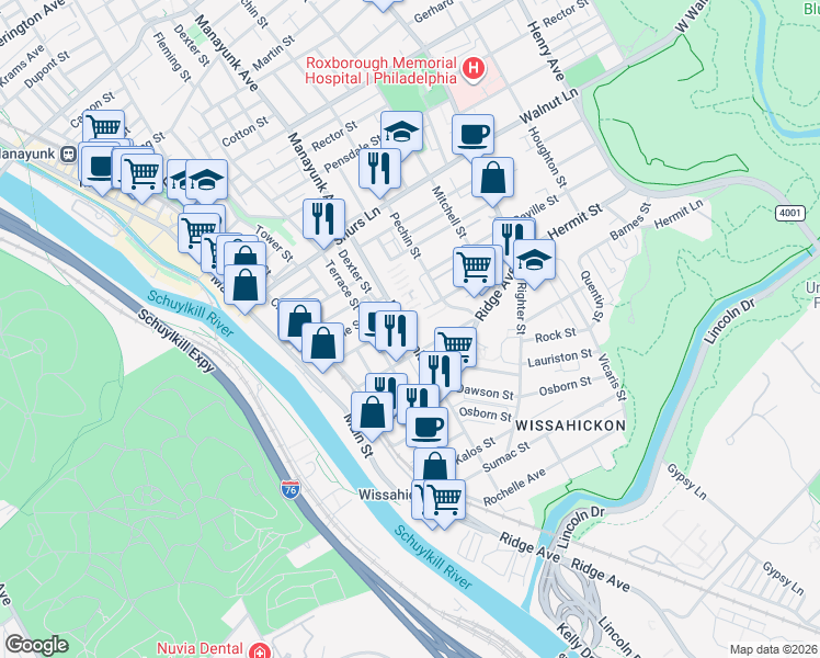 map of restaurants, bars, coffee shops, grocery stores, and more near in Philadelphia