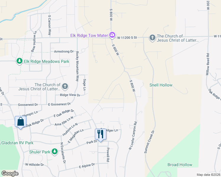 map of restaurants, bars, coffee shops, grocery stores, and more near 831 North Emery Lane in Elk Ridge