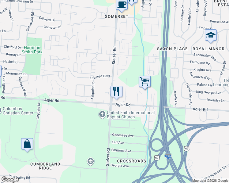 map of restaurants, bars, coffee shops, grocery stores, and more near 2370 Stelzer Road in Columbus