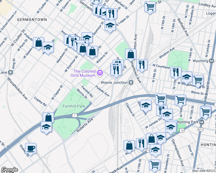 map of restaurants, bars, coffee shops, grocery stores, and more near 245 W Berkley St in Philadelphia
