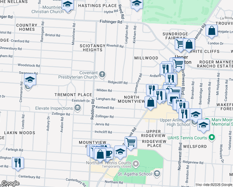 map of restaurants, bars, coffee shops, grocery stores, and more near 2007 Milden Road in Columbus