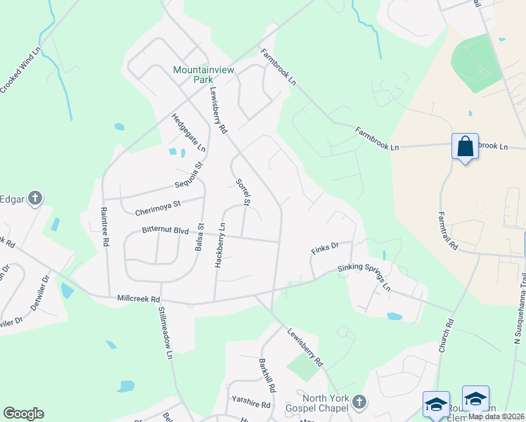 map of restaurants, bars, coffee shops, grocery stores, and more near 3210 Hackberry Lane in York