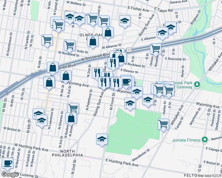 map of restaurants, bars, coffee shops, grocery stores, and more near in Philadelphia