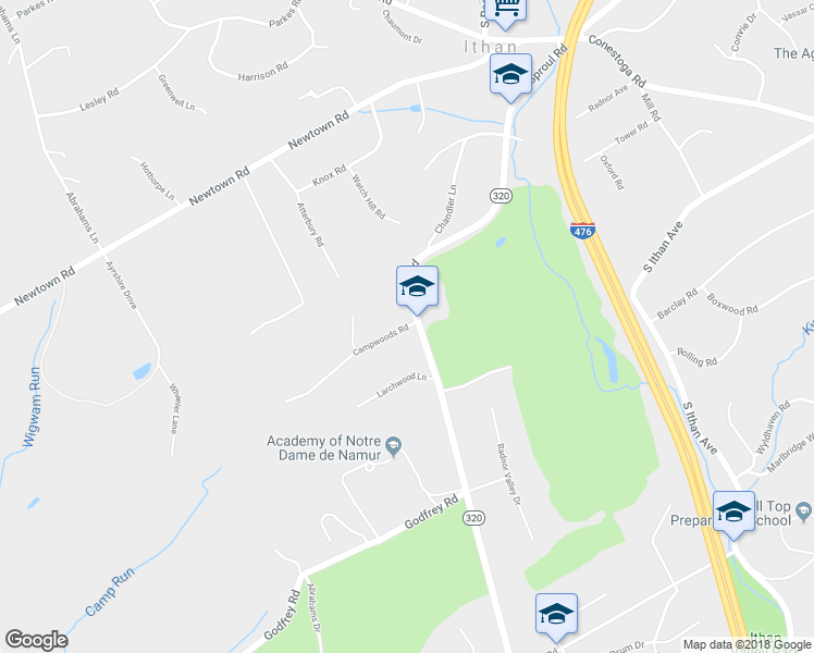 map of restaurants, bars, coffee shops, grocery stores, and more near 684 Campwoods Road in Villanova