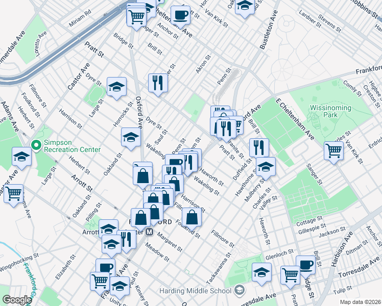map of restaurants, bars, coffee shops, grocery stores, and more near 5024 Griscom Street in Philadelphia