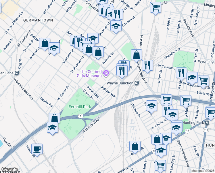 map of restaurants, bars, coffee shops, grocery stores, and more near 265 Zeralda Street in Philadelphia