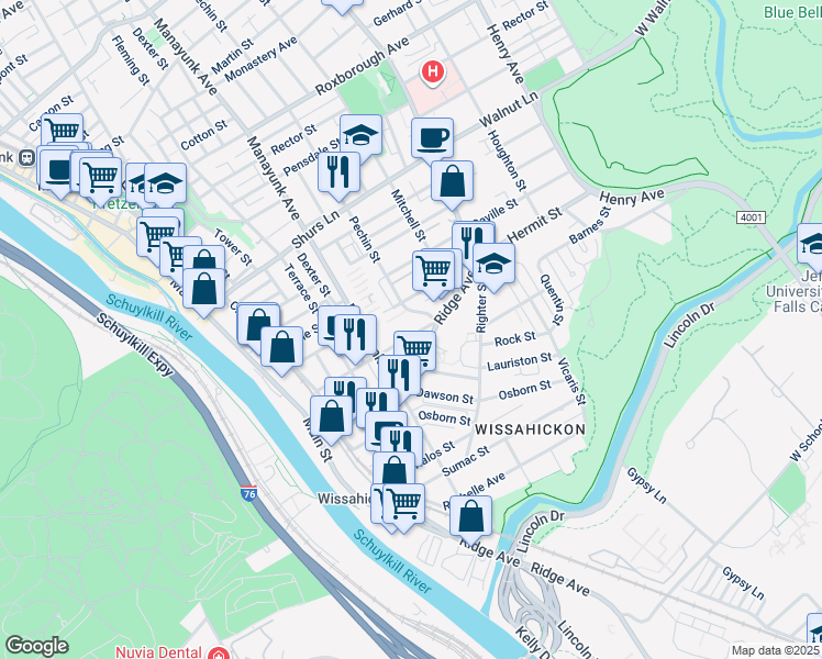 map of restaurants, bars, coffee shops, grocery stores, and more near 343 Salaignac Street in Philadelphia