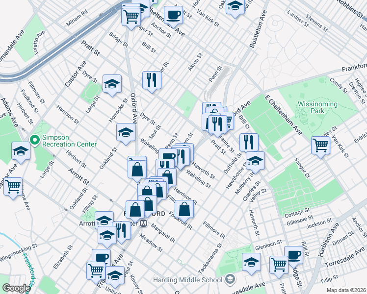 map of restaurants, bars, coffee shops, grocery stores, and more near 5022 Griscom Street in Philadelphia