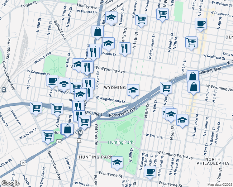 map of restaurants, bars, coffee shops, grocery stores, and more near 4521 North 12th Street in Philadelphia