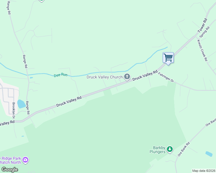 map of restaurants, bars, coffee shops, grocery stores, and more near 4428 Druck Valley Road in York