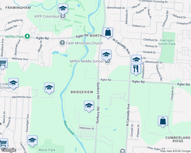 map of restaurants, bars, coffee shops, grocery stores, and more near 2500 Sunbury Drive in Columbus