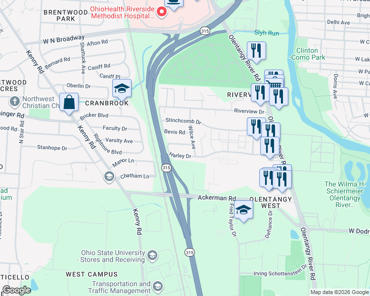 map of restaurants, bars, coffee shops, grocery stores, and more near 760 Harley Drive in Columbus