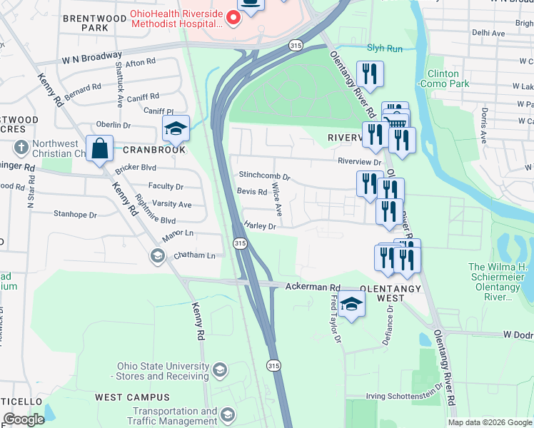 map of restaurants, bars, coffee shops, grocery stores, and more near 760 Harley Drive in Columbus