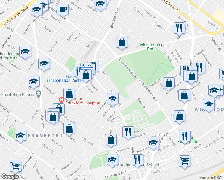map of restaurants, bars, coffee shops, grocery stores, and more near 1707 Scattergood Street in Philadelphia