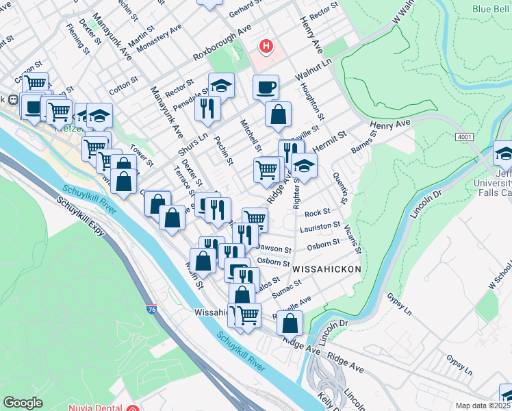 map of restaurants, bars, coffee shops, grocery stores, and more near 361 W Salaignac St in Philadelphia