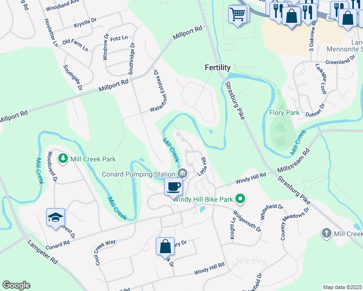 map of restaurants, bars, coffee shops, grocery stores, and more near 10 White Tail Path in Lancaster