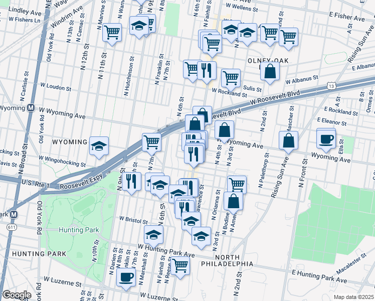map of restaurants, bars, coffee shops, grocery stores, and more near 524 West Luray Street in Philadelphia