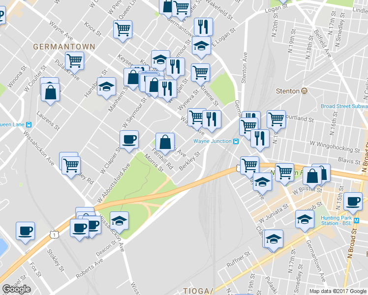 map of restaurants, bars, coffee shops, grocery stores, and more near 262 Apsley Street in Philadelphia