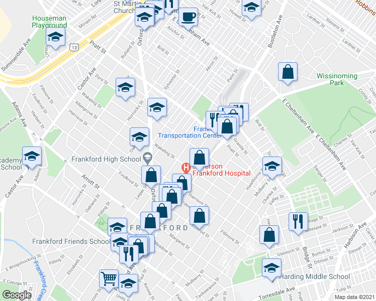 map of restaurants, bars, coffee shops, grocery stores, and more near 5022 Griscom Street in Philadelphia