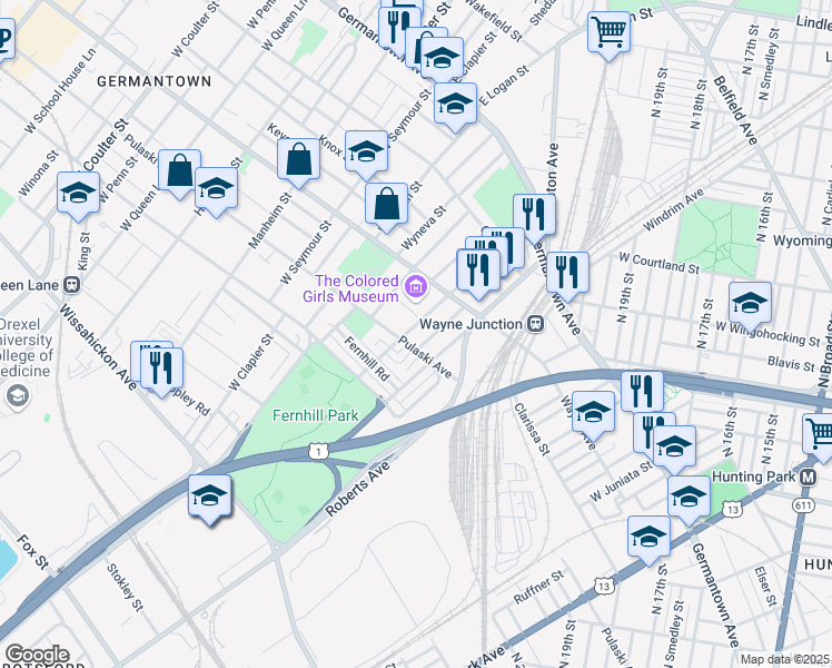 map of restaurants, bars, coffee shops, grocery stores, and more near 300 Apsley Street in Philadelphia