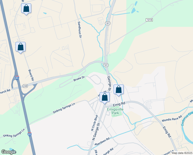 map of restaurants, bars, coffee shops, grocery stores, and more near 145 Bruaw Drive in York