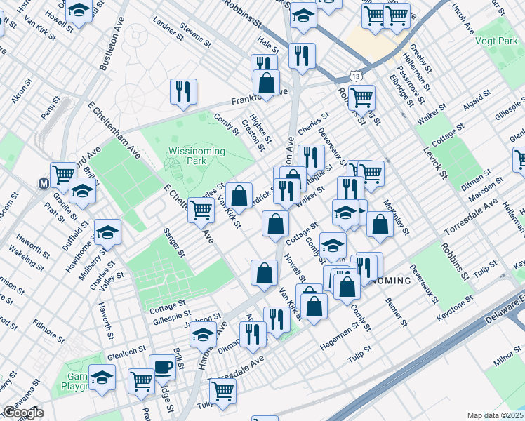 map of restaurants, bars, coffee shops, grocery stores, and more near 4213 Howell Street in Philadelphia