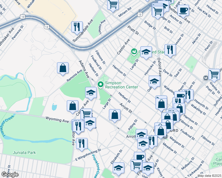 map of restaurants, bars, coffee shops, grocery stores, and more near 1018 Herbert Street in Philadelphia