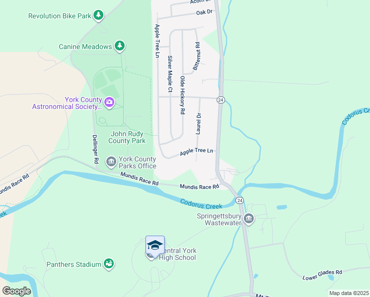 map of restaurants, bars, coffee shops, grocery stores, and more near 125 Apple Tree Ln in Mt Wolf