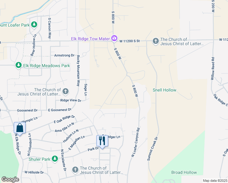 map of restaurants, bars, coffee shops, grocery stores, and more near 863 North Emery Lane in Elk Ridge