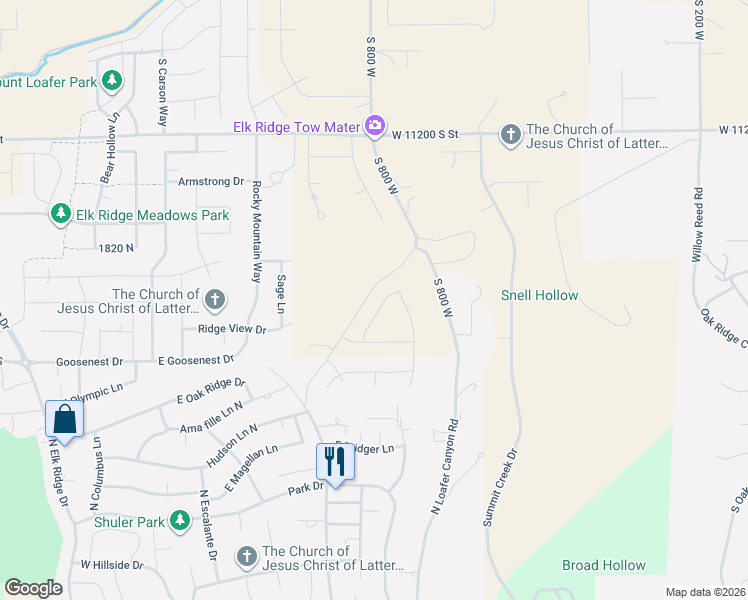 map of restaurants, bars, coffee shops, grocery stores, and more near 863 North Emery Lane in Elk Ridge