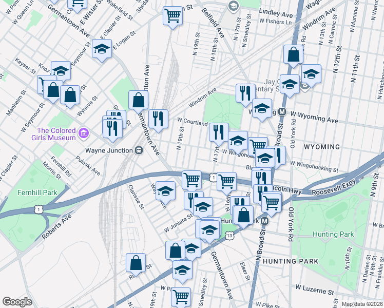 map of restaurants, bars, coffee shops, grocery stores, and more near 4427 North Gratz Street in Philadelphia