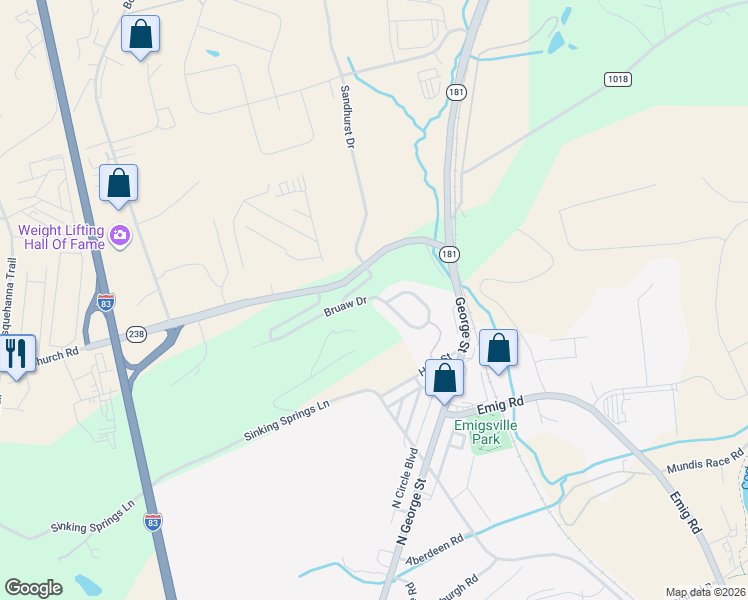 map of restaurants, bars, coffee shops, grocery stores, and more near 276 Bruaw Drive in York