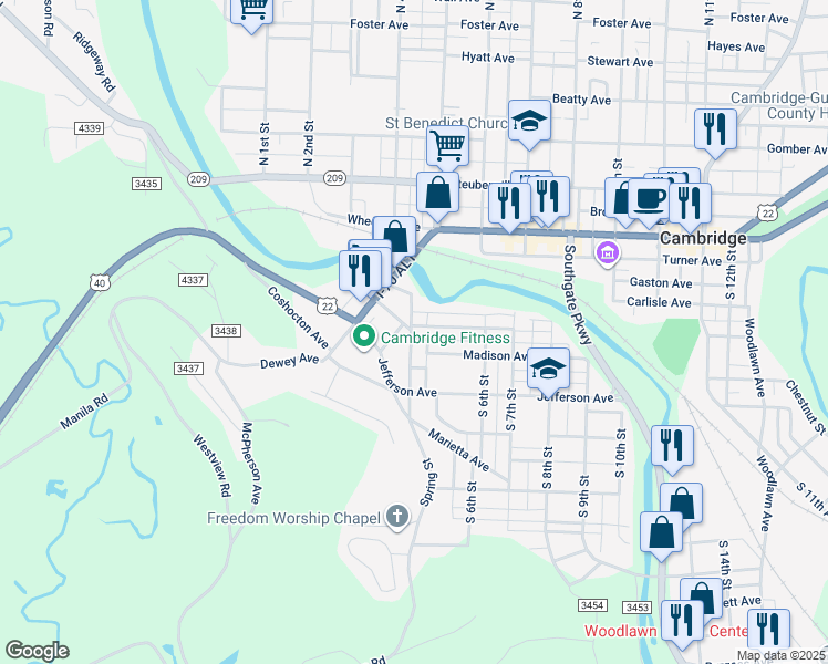 map of restaurants, bars, coffee shops, grocery stores, and more near 225 Long Street in Cambridge