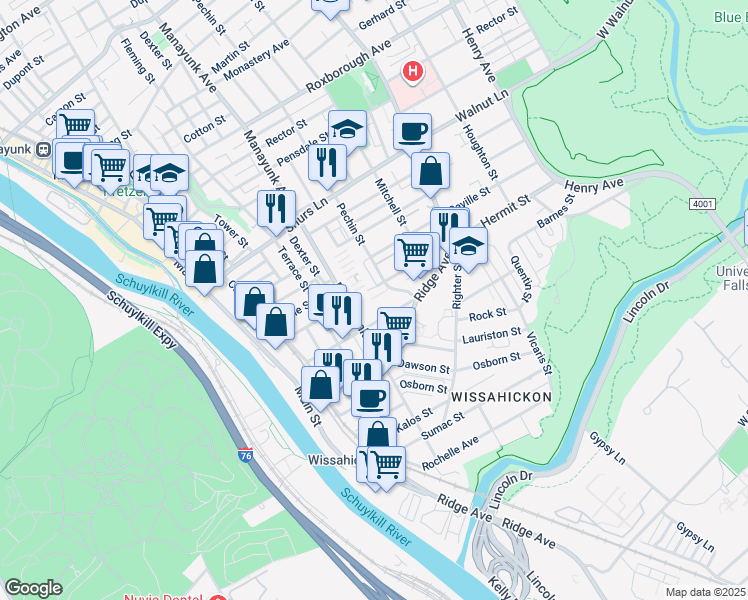 map of restaurants, bars, coffee shops, grocery stores, and more near 312 Hermit Street in Philadelphia