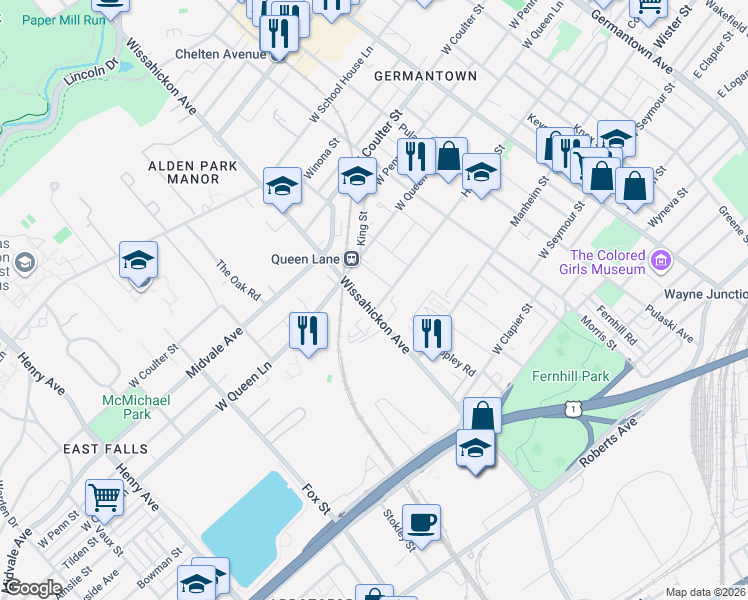 map of restaurants, bars, coffee shops, grocery stores, and more near 535 Hansberry Street in Philadelphia