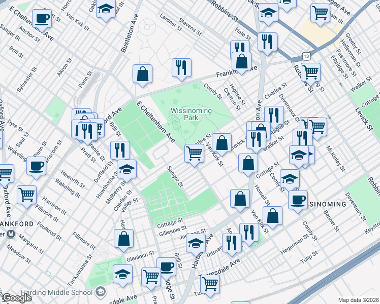 map of restaurants, bars, coffee shops, grocery stores, and more near in Philadelphia
