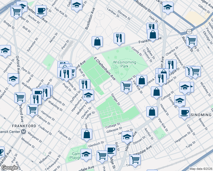 map of restaurants, bars, coffee shops, grocery stores, and more near 1708 Kennedy Street in Philadelphia