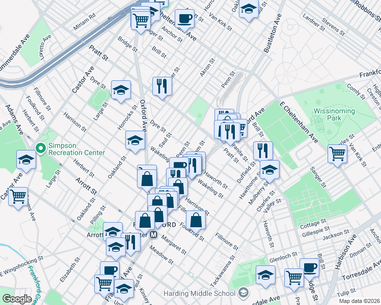 map of restaurants, bars, coffee shops, grocery stores, and more near 5024 Griscom Street in Philadelphia