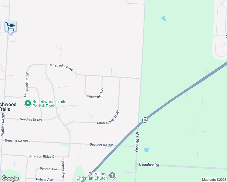 map of restaurants, bars, coffee shops, grocery stores, and more near 241 Chateaugay Drive Southwest in Pataskala