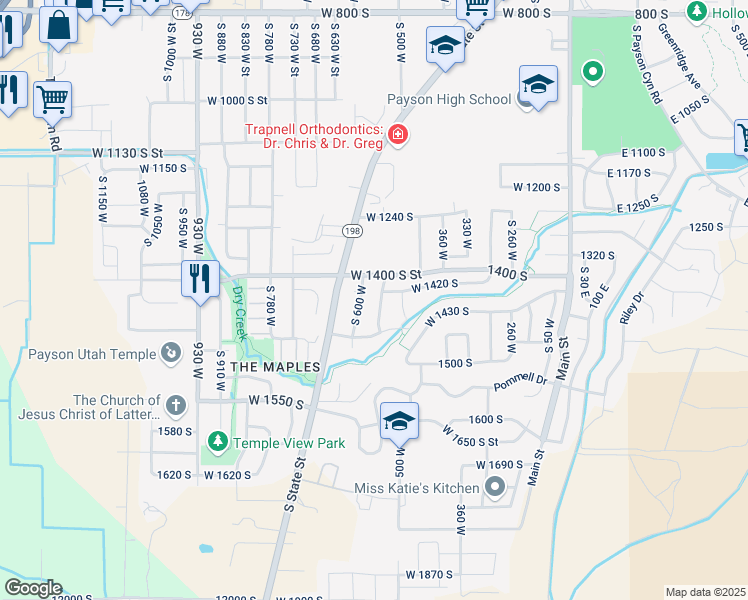 map of restaurants, bars, coffee shops, grocery stores, and more near 1422 South 500 West in Elk Ridge