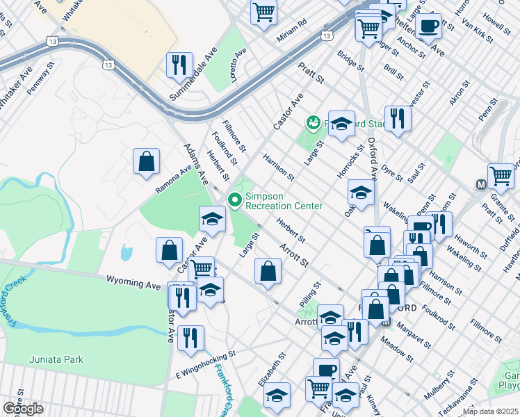 map of restaurants, bars, coffee shops, grocery stores, and more near 1018 Herbert Street in Philadelphia