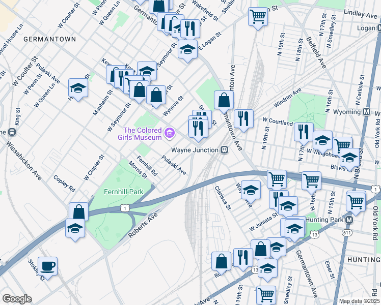 map of restaurants, bars, coffee shops, grocery stores, and more near 245 W Berkley St in Philadelphia